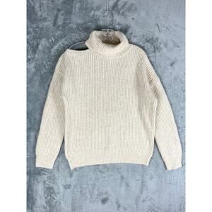 Nordstrom Bobeau NWT Oatmeal Cutout Turtleneck Sweater Large Cold Shoulder Cream